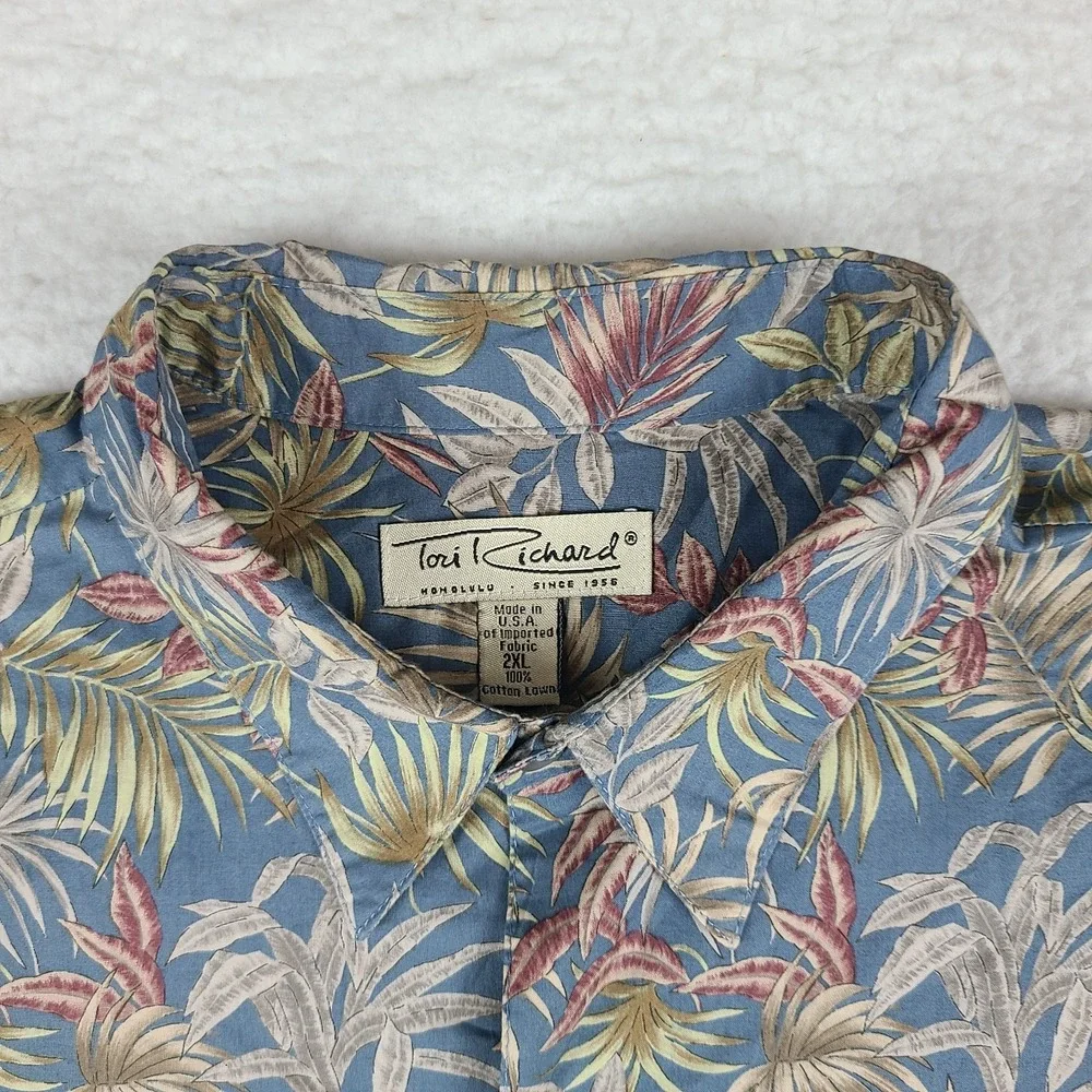 Tori Richard Shirt Mens 2XL XXL Blue Floral Preppy Hawaiian Button Up Cotton